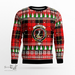 Scottish Wallace Hunting Red Clan Crest Tartan Christmas Ugly Sweater - Plaid Family Ugly Sweater Scottish Plaid Tartan Plaid - ScotsTee - scotstee.com