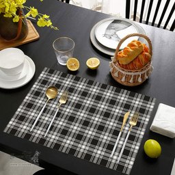 Scottish Menzies Black _ White Modern Clan Tartan Placemat - Tartan Kitchen Decor Scottish Plaid Tartan Plaid - ScotsTee - scotstee.com