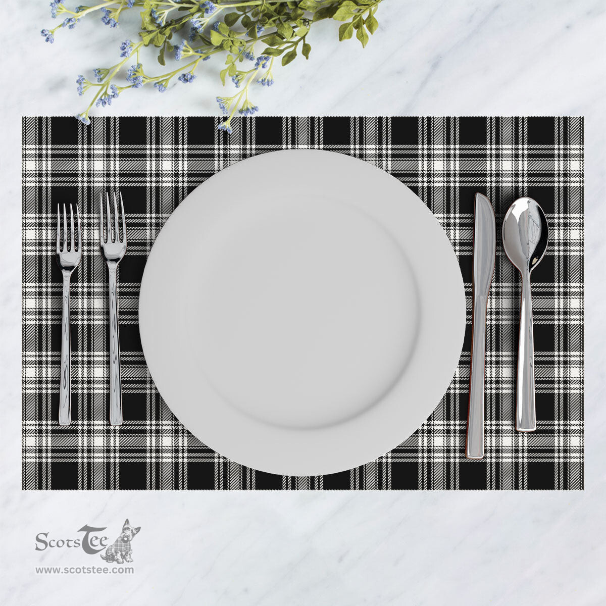 Scottish Menzies Black _ White Modern Clan Tartan Placemat - Tartan Kitchen Decor Scottish Plaid Tartan Plaid - ScotsTee - scotstee.com