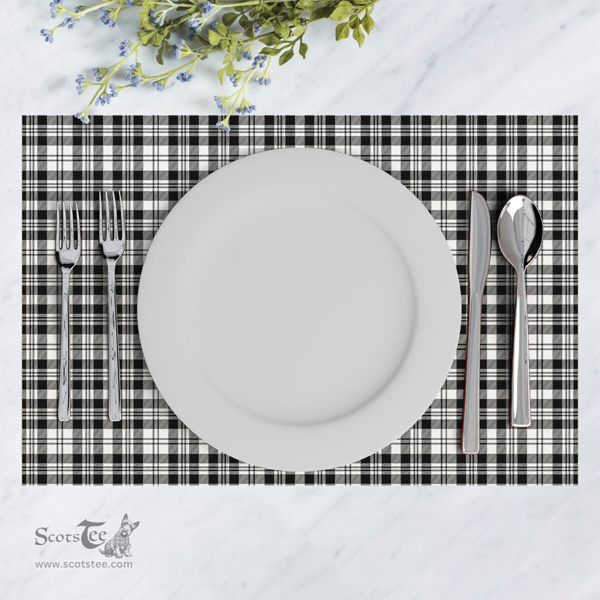 Scottish Scott Black & White Modern Clan Tartan Placemat - Tartan Kitchen Decor Scottish Plaid Tartan Plaid - ScotsTee - scotstee.com