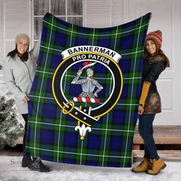 Scottish Bannerman Clan Tartan Blanket with Family Crest Tartan Plaid Sherpa Blanket Scottish Plaid Tartan Plaid - ScotsTee - scotstee.com
