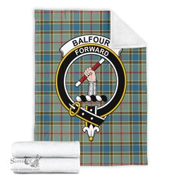 Scottish Balfour Blue Clan Tartan Blanket with Family Crest Tartan Plaid Sherpa Blanket Scottish Plaid Tartan Plaid - ScotsTee - scotstee.com