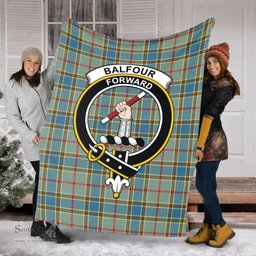 Scottish Balfour Blue Clan Tartan Blanket with Family Crest Tartan Plaid Sherpa Blanket Scottish Plaid Tartan Plaid - ScotsTee - scotstee.com