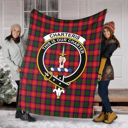 Scottish Charteris Clan Tartan Blanket with Family Crest Tartan Plaid Sherpa Blanket Scottish Plaid Tartan Plaid - ScotsTee - scotstee.com
