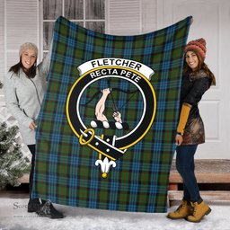 Scottish Fletcher of Dunans Clan Tartan Blanket with Family Crest Tartan Plaid Sherpa Blanket Scottish Plaid Tartan Plaid - ScotsTee - scotstee.com