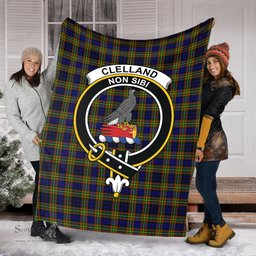 Scottish Clelland Modern Clan Tartan Blanket with Family Crest Tartan Plaid Sherpa Blanket Scottish Plaid Tartan Plaid - ScotsTee - scotstee.com