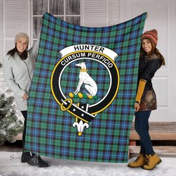 Scottish Hunter Ancient Clan Tartan Blanket with Family Crest Tartan Plaid Sherpa Blanket Scottish Plaid Tartan Plaid - ScotsTee - scotstee.com