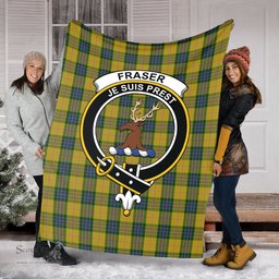 Scottish Fraser Yellow Clan Tartan Blanket with Family Crest Tartan Plaid Sherpa Blanket Scottish Plaid Tartan Plaid - ScotsTee - scotstee.com