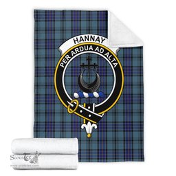 Scottish Hannay Blue Clan Tartan Blanket with Family Crest Tartan Plaid Sherpa Blanket Scottish Plaid Tartan Plaid - ScotsTee - scotstee.com