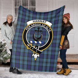 Scottish Hannay Blue Clan Tartan Blanket with Family Crest Tartan Plaid Sherpa Blanket Scottish Plaid Tartan Plaid - ScotsTee - scotstee.com