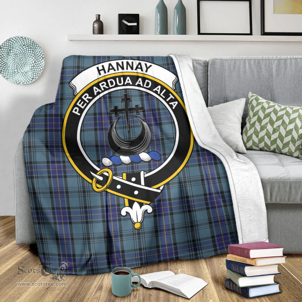 Scottish Hannay Blue Clan Tartan Blanket with Family Crest Tartan Plaid Sherpa Blanket Scottish Plaid Tartan Plaid - ScotsTee - scotstee.com