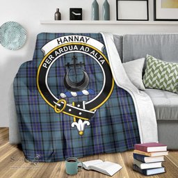 Scottish Hannay Blue Clan Tartan Blanket with Family Crest Tartan Plaid Sherpa Blanket Scottish Plaid Tartan Plaid - ScotsTee - scotstee.com