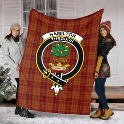 Scottish Hamilton Red Clan Tartan Blanket with Family Crest Tartan Plaid Sherpa Blanket Scottish Plaid Tartan Plaid - ScotsTee - scotstee.com