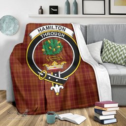 Scottish Hamilton Red Clan Tartan Blanket with Family Crest Tartan Plaid Sherpa Blanket Scottish Plaid Tartan Plaid - ScotsTee - scotstee.com