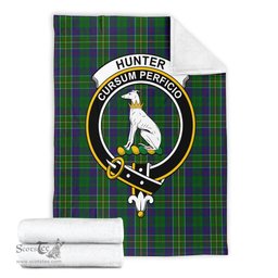 Scottish Hunter of Hunterston Clan Tartan Blanket with Family Crest Tartan Plaid Sherpa Blanket Scottish Plaid Tartan Plaid - ScotsTee - scotstee.com