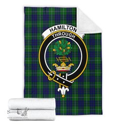 Scottish Hamilton Green Hunting Clan Tartan Blanket with Family Crest Tartan Plaid Sherpa Blanket Scottish Plaid Tartan Plaid - ScotsTee - scotstee.com