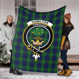 Scottish Hamilton Green Hunting Clan Tartan Blanket with Family Crest Tartan Plaid Sherpa Blanket Scottish Plaid Tartan Plaid - ScotsTee - scotstee.com