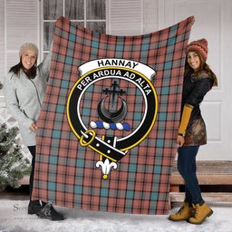 Scottish Hannay Dress Clan Tartan Blanket with Family Crest Tartan Plaid Sherpa Blanket Scottish Plaid Tartan Plaid - ScotsTee - scotstee.com