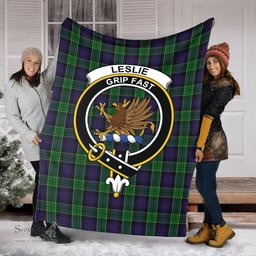 Scottish Leslie Hunting Clan Tartan Blanket with Family Crest Tartan Plaid Sherpa Blanket Scottish Plaid Tartan Plaid - ScotsTee - scotstee.com
