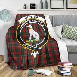 Scottish Hunter USA Clan Tartan Blanket with Family Crest Tartan Plaid Sherpa Blanket Scottish Plaid Tartan Plaid - ScotsTee - scotstee.com