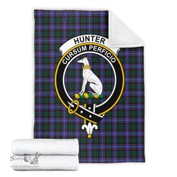 Scottish Hunter Modern Clan Tartan Blanket with Family Crest Tartan Plaid Sherpa Blanket Scottish Plaid Tartan Plaid - ScotsTee - scotstee.com