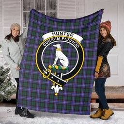Scottish Hunter Modern Clan Tartan Blanket with Family Crest Tartan Plaid Sherpa Blanket Scottish Plaid Tartan Plaid - ScotsTee - scotstee.com