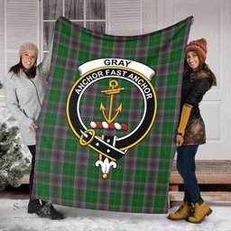 Scottish Gray Hunting Clan Tartan Blanket with Family Crest Tartan Plaid Sherpa Blanket Scottish Plaid Tartan Plaid - ScotsTee - scotstee.com