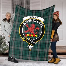Scottish Kelly of Sleat Hunting Clan Tartan Blanket with Family Crest Tartan Plaid Sherpa Blanket Scottish Plaid Tartan Plaid - ScotsTee - scotstee.com