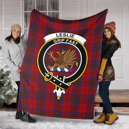 Scottish Leslie Red Clan Tartan Blanket with Family Crest Tartan Plaid Sherpa Blanket Scottish Plaid Tartan Plaid - ScotsTee - scotstee.com