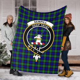Scottish Sempill Modern Clan Tartan Blanket with Family Crest Tartan Plaid Sherpa Blanket Scottish Plaid Tartan Plaid - ScotsTee - scotstee.com