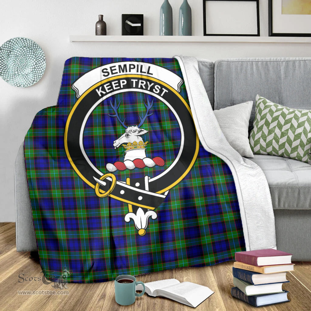 Scottish Sempill Modern Clan Tartan Blanket with Family Crest Tartan Plaid Sherpa Blanket Scottish Plaid Tartan Plaid - ScotsTee - scotstee.com