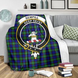 Scottish Sempill Modern Clan Tartan Blanket with Family Crest Tartan Plaid Sherpa Blanket Scottish Plaid Tartan Plaid - ScotsTee - scotstee.com