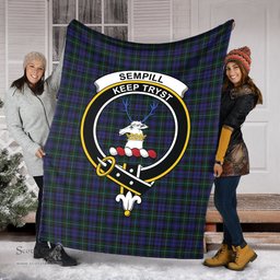 Scottish Sempill Clan Tartan Blanket with Family Crest Tartan Plaid Sherpa Blanket Scottish Plaid Tartan Plaid - ScotsTee - scotstee.com