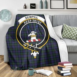 Scottish Sempill Clan Tartan Blanket with Family Crest Tartan Plaid Sherpa Blanket Scottish Plaid Tartan Plaid - ScotsTee - scotstee.com