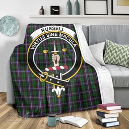 Scottish Russell Clan Tartan Blanket with Family Crest Tartan Plaid Sherpa Blanket Scottish Plaid Tartan Plaid - ScotsTee - scotstee.com