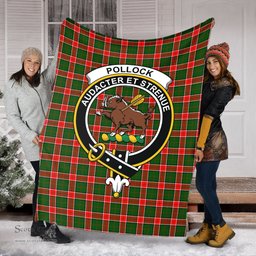 Scottish Pollock Modern Clan Tartan Blanket with Family Crest Tartan Plaid Sherpa Blanket Scottish Plaid Tartan Plaid - ScotsTee - scotstee.com