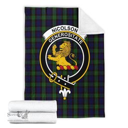 Scottish Nicolson Green Hunting Clan Tartan Blanket with Family Crest Tartan Plaid Sherpa Blanket Scottish Plaid Tartan Plaid - ScotsTee - scotstee.com