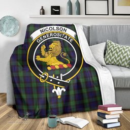 Scottish Nicolson Green Hunting Clan Tartan Blanket with Family Crest Tartan Plaid Sherpa Blanket Scottish Plaid Tartan Plaid - ScotsTee - scotstee.com