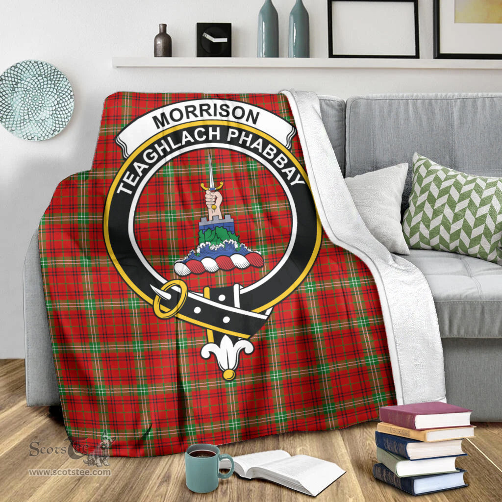 Scottish Morrison Red Modern Clan Tartan Blanket with Family Crest Tartan Plaid Sherpa Blanket Scottish Plaid Tartan Plaid - ScotsTee - scotstee.com
