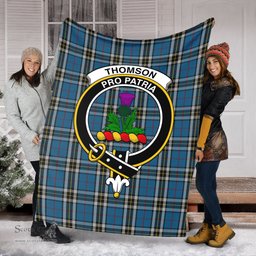 Scottish Thomson Dress Blue Clan Tartan Blanket with Family Crest Tartan Plaid Sherpa Blanket Scottish Plaid Tartan Plaid - ScotsTee - scotstee.com
