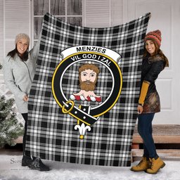 Scottish Menzies Black and White Clan Tartan Blanket with Family Crest Tartan Plaid Sherpa Blanket Scottish Plaid Tartan Plaid - ScotsTee - scotstee.com