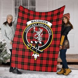 Scottish MacQueen Modern Clan Tartan Blanket with Family Crest Tartan Plaid Sherpa Blanket Scottish Plaid Tartan Plaid - ScotsTee - scotstee.com