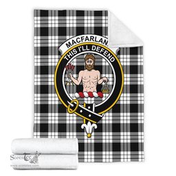 Scottish MacFarlane Black White Clan Tartan Blanket with Family Crest Tartan Plaid Sherpa Blanket Scottish Plaid Tartan Plaid - ScotsTee - scotstee.com