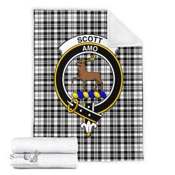 Scottish Scott Black White Clan Tartan Blanket with Family Crest Tartan Plaid Sherpa Blanket Scottish Plaid Tartan Plaid - ScotsTee - scotstee.com