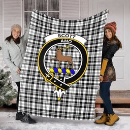 Scottish Scott Black White Clan Tartan Blanket with Family Crest Tartan Plaid Sherpa Blanket Scottish Plaid Tartan Plaid - ScotsTee - scotstee.com