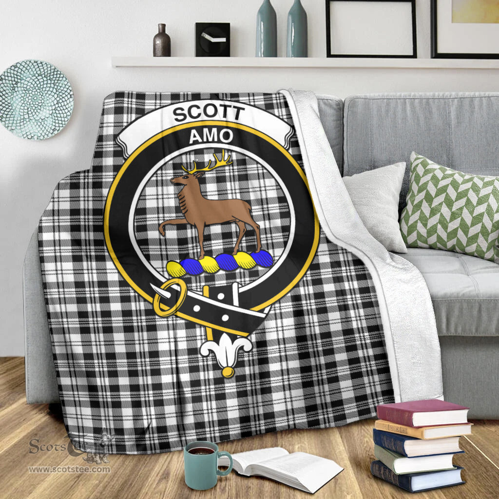 Scottish Scott Black White Clan Tartan Blanket with Family Crest Tartan Plaid Sherpa Blanket Scottish Plaid Tartan Plaid - ScotsTee - scotstee.com