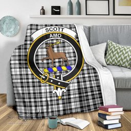 Scottish Scott Black White Clan Tartan Blanket with Family Crest Tartan Plaid Sherpa Blanket Scottish Plaid Tartan Plaid - ScotsTee - scotstee.com