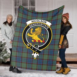 Scottish Nicolson Hunting Ancient Clan Tartan Blanket with Family Crest Tartan Plaid Sherpa Blanket Scottish Plaid Tartan Plaid - ScotsTee - scotstee.com