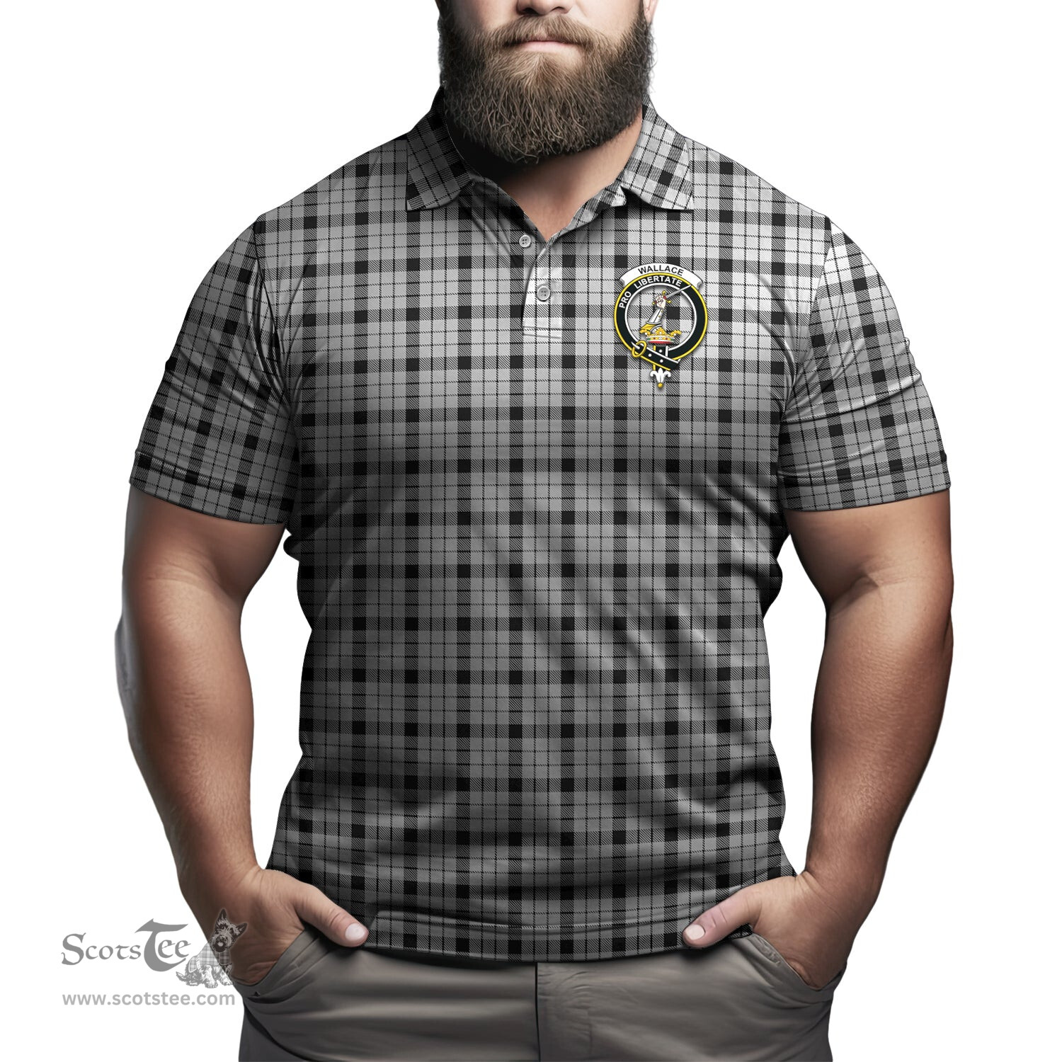 Scottish Wallace Dress Tartan Mens Polo Shirt with Family Crest Scottish Polo Shirt Scottish Plaid Tartan Plaid - ScotsTee - scotstee.com