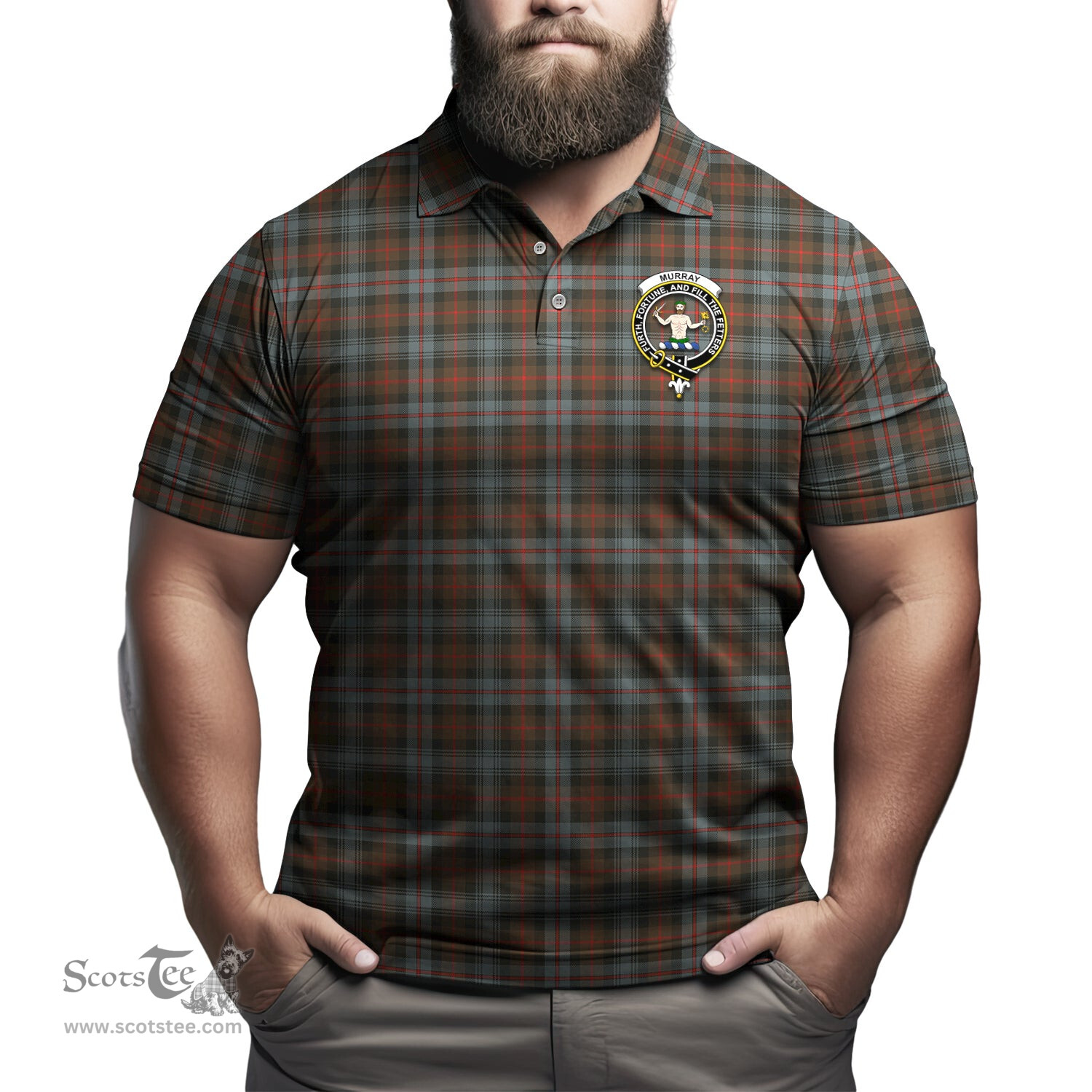 Scottish Murray of Atholl Weathered Tartan Mens Polo Shirt with Family Crest Scottish Polo Shirt Scottish Plaid Tartan Plaid - ScotsTee - scotstee.com